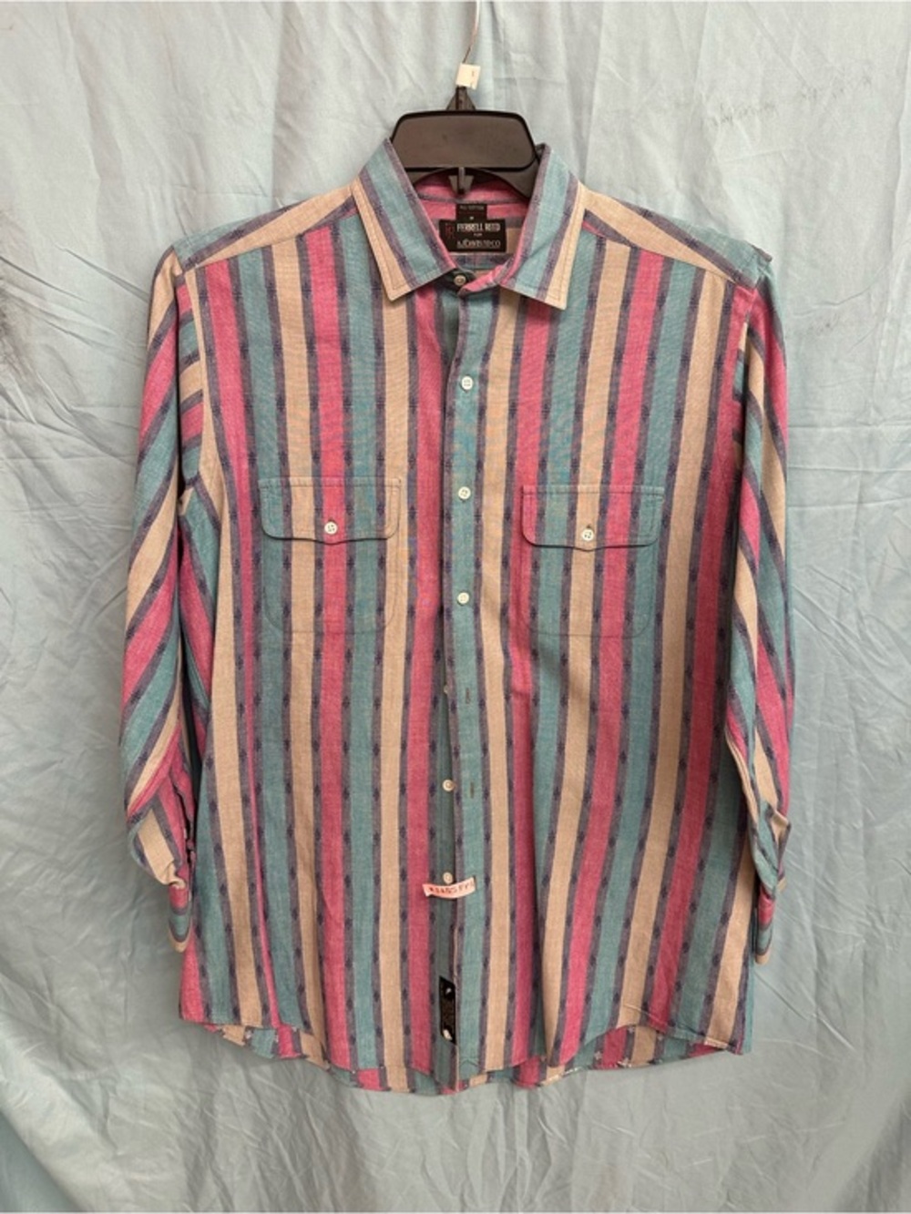 Vintage Ferrell Reed  Multicolor Vertical-Stripe Casual Button-Down Shirt
